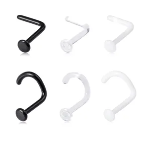 Transparente und schwarze Nasenstecker L-Form Bioplast Piercing Schmuck Sets Neu