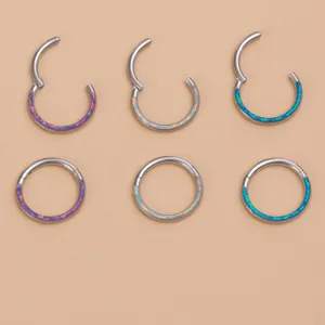 Edelstahl Scharnier Opal Piercing Ring Set, glatte nahtlose Segment Reifen fuer Nase und Ohr.