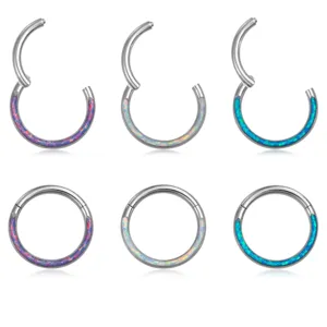 Edelstahl Opal Piercing Ring, nahtloser Klapp Nasenring und Knorpel Körperschmuck.