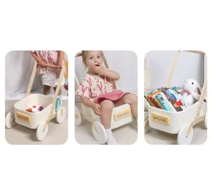 Wooden baby walker early education push cart infant learning toy storage box for toddlers