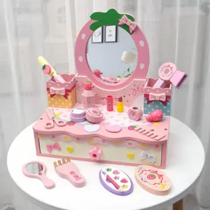 Wooden simulation dressing table toy set princess makeup toys for girls kids vanity play