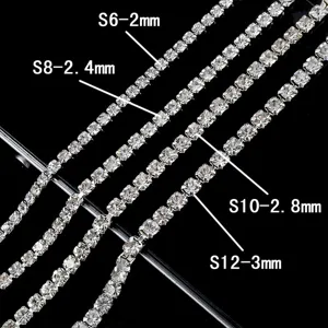 Rhinestone close up detail showing different sizes of sparkling claw chains for DIY phone case deco.