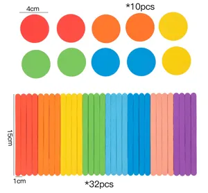 Detailed view of colorful wooden circles and sticks, educational toy parts and teaching aids.