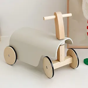 Bicicleta de Equilibrio de Madera para Bebé Andador Deslizante Sin Pedal Juguete Educativo de Cuatro Ruedas