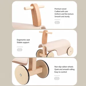 Bicicleta de equilibrio de madera para niños con asiento ergonómico y ruedas antideslizantes.