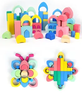 Wooden building blocks colorful arch semicircle stacking toys for kids early education