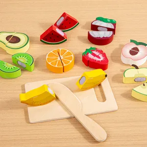 Wooden pretend play fruit cutting toy set for kids kitchen games early education.