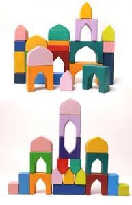 Colorful wooden building blocks set for kids early education, creative stacking arch toys.
