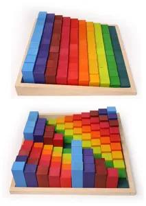 Wooden rainbow counting blocks educational toy for kids learning sorting and stacking.