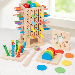 Wooden multi-functional educational toy set for kids interactive game and early learning.