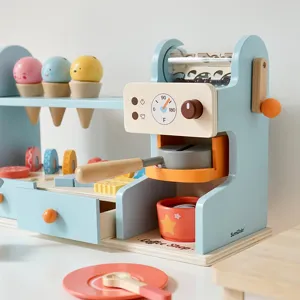 Wooden coffee machine and ice cream toy set kitchen pretend play gift for kids girls