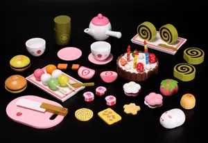 Wooden kitchen play set toy dessert cake tea set accessories pretend kitchen gift for kids