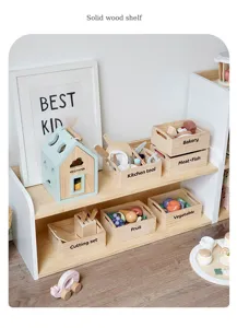 Solid wood children toy storage shelf kindergarten bookshelf minimalist home decor wooden organizer