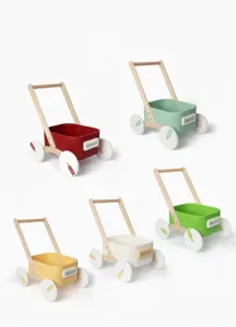 Wooden baby walker toy with colorful design, push cart toddler walker for early education kids.