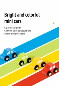 Detailed close-up of colorful wooden toy cars set with bright hues for kids learning.