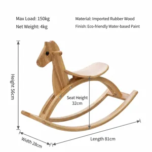 Cavallo a dondolo in legno per bambini giocattolo in massiccio regalo di cavalcata naturale