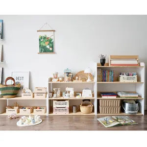 Wooden Kids Bookshelf Toy Storage Organizer Multi-Tier Storage Rack Children Room Furniture Minimalist Display Stand