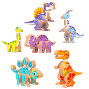 Wooden Magnetic 3D Dinosaur DIY Building Blocks Kids Creative Assembly Educational Toy