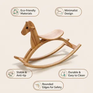 Cavallo a dondolo in legno per bambini, giocattolo neonato minimalista in legno massiccio.