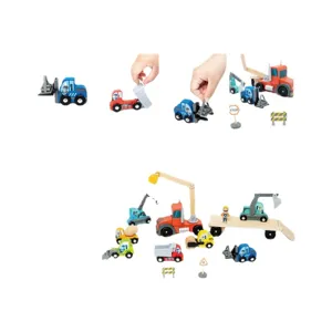 Kids Wooden Engineering Vehicle Toy Set Construction Car Model Excavator Trailer Educational Toys Gift For Boys