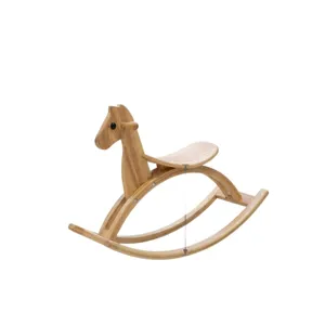 Wooden rocking horse for toddlers, natural wood finish, safe baby toy for indoor play.