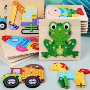 Grand Enfants Bois Dessin Animé Animal et Véhicule Puzzle Bébé Éducatif Apprentissage Précoce Entraînement Cérébral Bloc Jouet