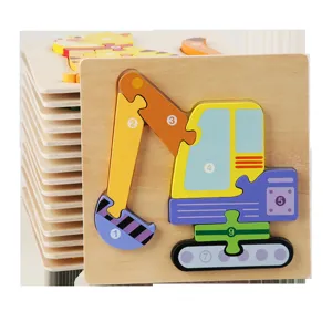 Puzzle en bois pour enfants jouet educatif vehicule dessin anime excavatrice bebe