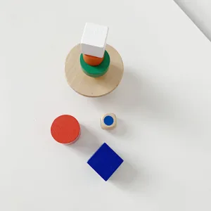 Educational wooden balance toy set with colorful geometric blocks for kids development