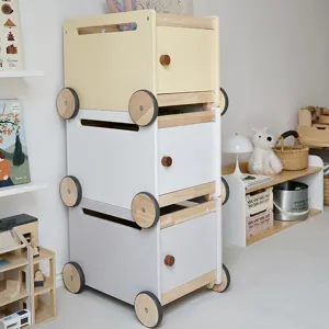 Kids Wooden Simulation Shopping Cart Toy Storage Car Multifunctional Organizer