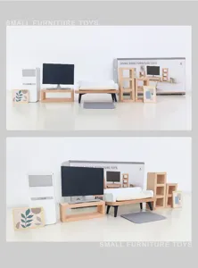 Holz Puppenhaus Miniaturen Wohnzimmer Möbel Set Spielzeug Kinder Rollenspiel Mini Heim Dekor