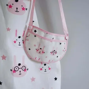 Tablier en toile pour enfants mignon lapin rose impression de dessin animé poche rangement