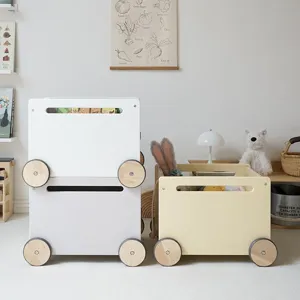 Children wooden toy storage cart kids rolling trolley organizer nursery room decor furniture item