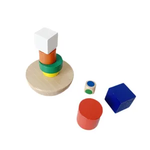 Wooden educational balance stacking toy with hemisphere base and colorful blocks for kids