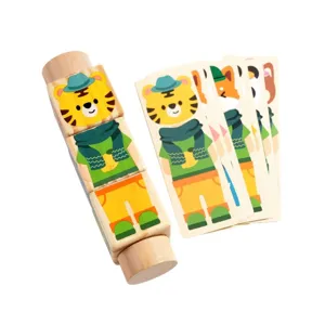 Wooden rotating matching puzzle blocks for children cognitive logical thinking early education toy.