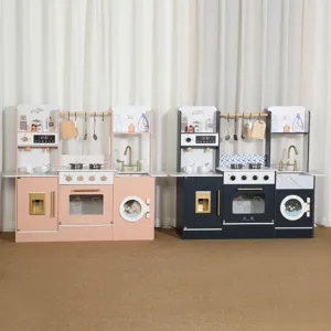 Set Giocattolo Cucina Simulazione Legno per Bambini Gioco di Ruolo Mobile Cucina con Accessori da Cucina Giocattolo Educativo