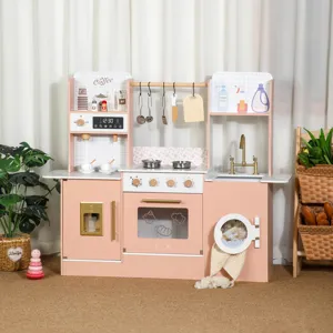 Cucina giocattolo in legno per bambini con fornello forno lavello rosa gioco creativo