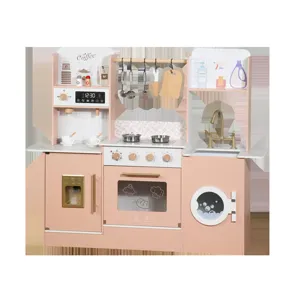 Set cucina giocattolo in legno per bambini con macchina caffè fornello e lavatrice