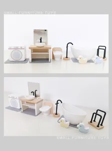 Miniatur Holz Badezimmer Möbel Spielzeug Set Detail mit Waschmaschine, Waschbecken, Wanne.