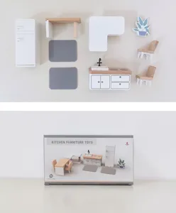 Mini Holz Küchenmöbel Spielzeug Set, Puppenhaus Miniatur Zubehör für Kinder Spaß.