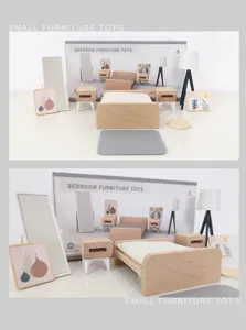 Hölzernes Miniatur Schlafzimmer Möbel Spielzeug Set für Puppenhaus Dekoration.