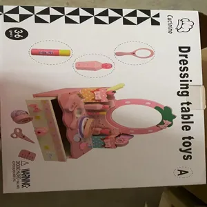 Wooden dressing table toy set for girls, simulation makeup vanity play set with accessories for kids.