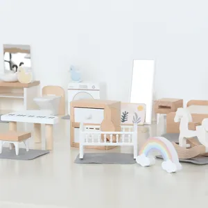 Kinder Holz Puppenhaus Miniatur Möbel Set Rollenspiel Küche Wohnzimmer Schlafzimmer Badezimmer Spielzeug Geschenk Für Mädchen