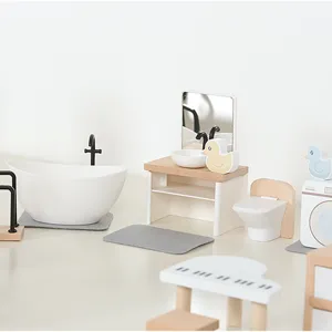 Holz Miniatur Puppenhaus Badezimmer Möbel Set, süßes Rollenspiel Spielzeug für Kinder.