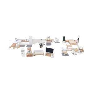 Hölzernes Puppenhaus Miniatur Möbel Set für Kinder Rollenspiel Küche Schlafzimmer Wohnzimmer
