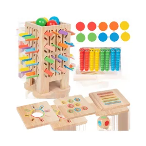 Wooden montessori educational toy set for kids, includes color sorting and fine motor skills.