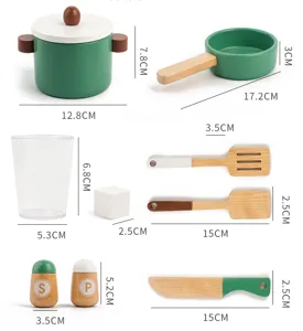 Hölzernes Küchenspielzeug Set für Kinder, Simulations Kochgeschirr Set mit Töpfen und Pfannen.