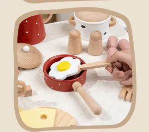 Children wooden kitchen toy set simulation cooking pot pretend play educational toys for kids