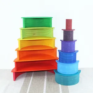 Wooden large rainbow semi-circle stacking blocks set for kids early educational toys