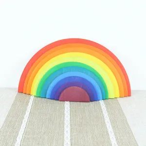 Wooden large 12-color rainbow stacking arch bridge toy detail view for early learning kids