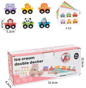 Wooden magnetic animal train toy set with 12 cards and storage box, early educational kids gift.